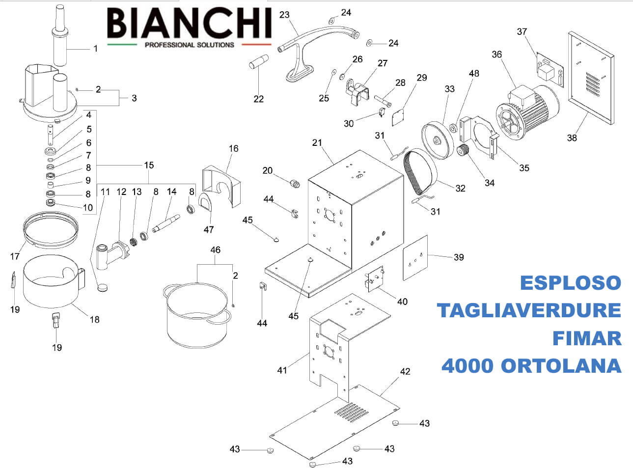 Esploso ricambi per tagliaverdure 4000 Ortolana Fimar TV4000